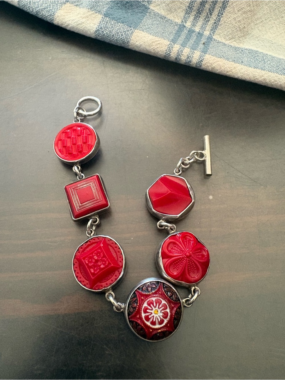 Women's Red Statement Button-Link Bracelet red coral sterling
